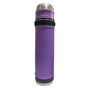 Termo Acero Inox color violeta forrado con cuerina