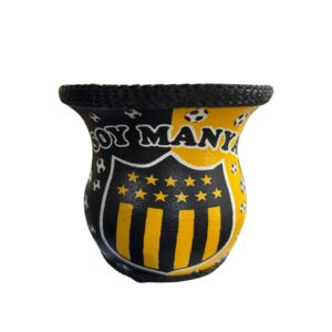 Mate de vidrio forrado en cuero sintetico con motivo de Peñarol